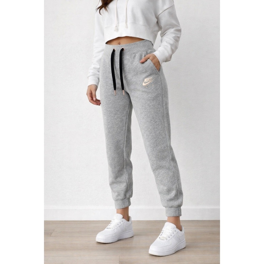 Nike Air‎ Womens Fleece Joggers Heather Grey Rose Gold Logo Sweatpants Medium